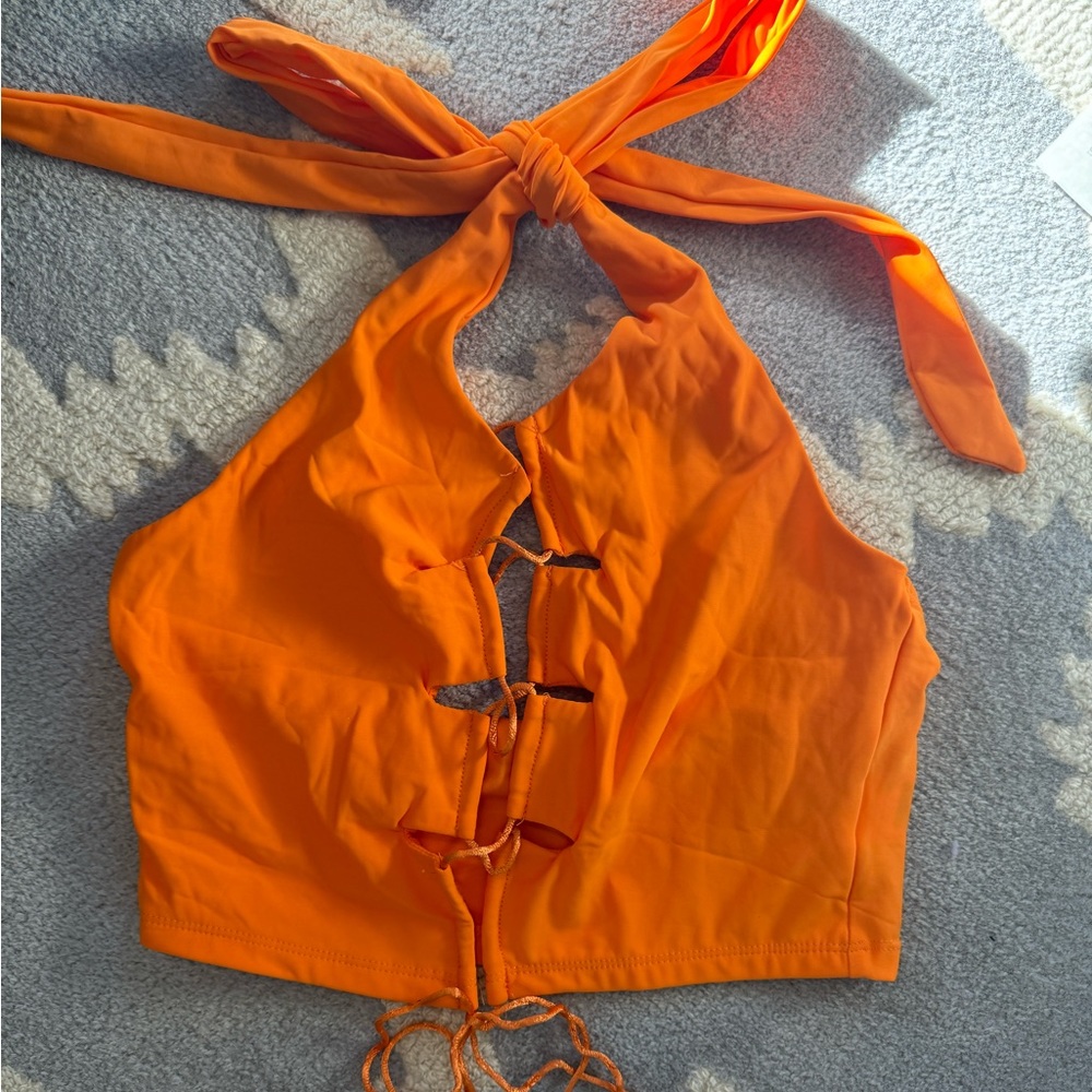 SHEIN S Lace up front shirt Orange